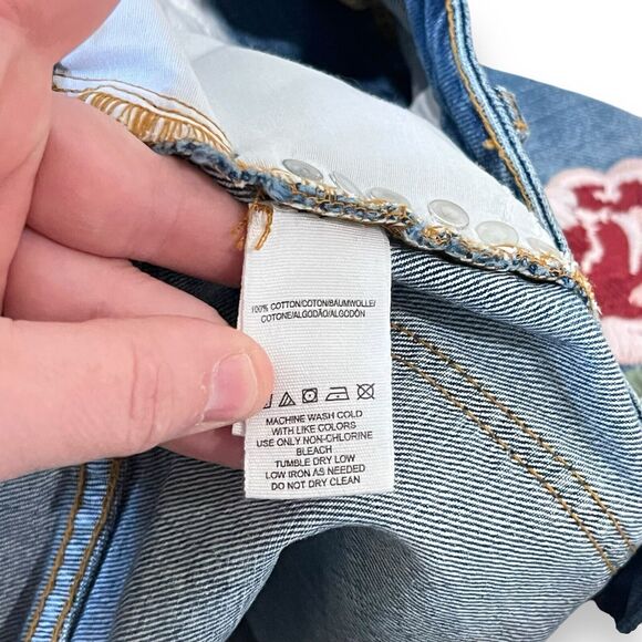 Free People Wild Rose Embroidered Distressed Denim Mini Skirt Womens Size 25 (2) - Picture 8 of 10